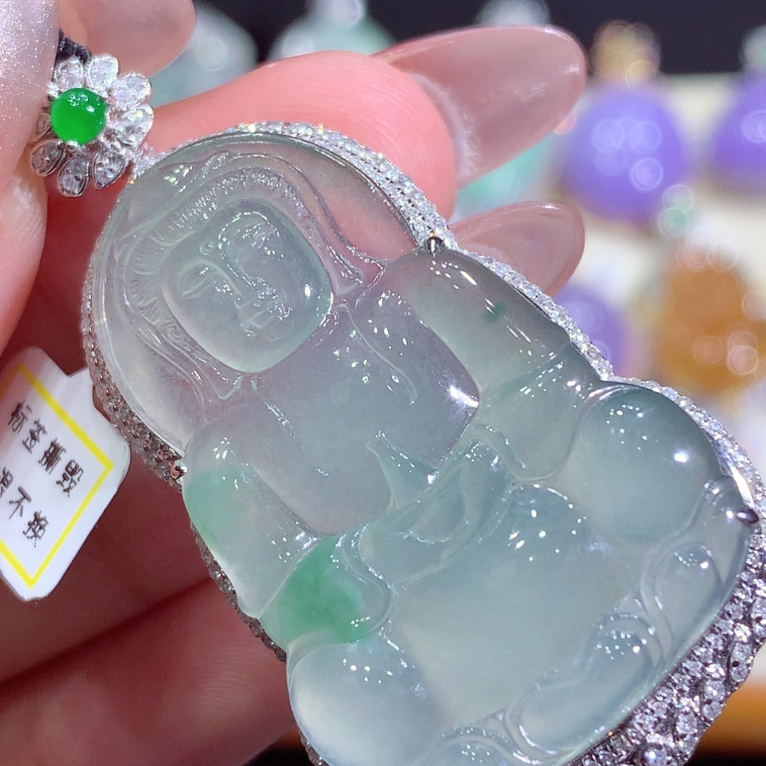 翡翠18K金镶嵌吊坠(不含链)