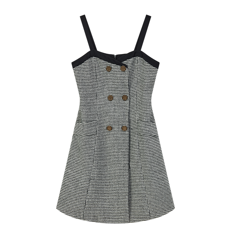 【小铃铛】时尚格纹吊带连衣裙S1258