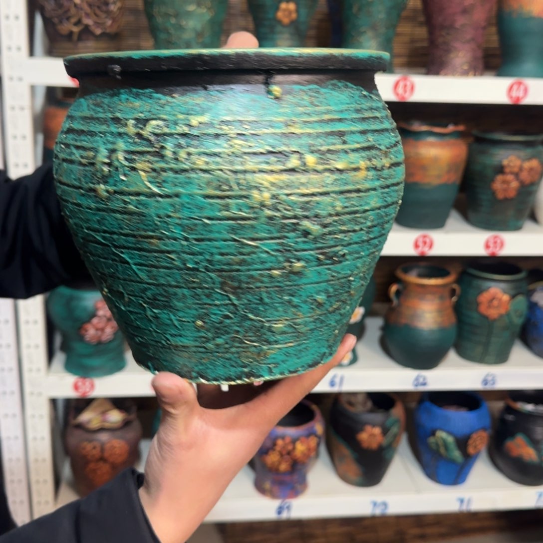 红陶红陶浮雕花盆炸炸炸