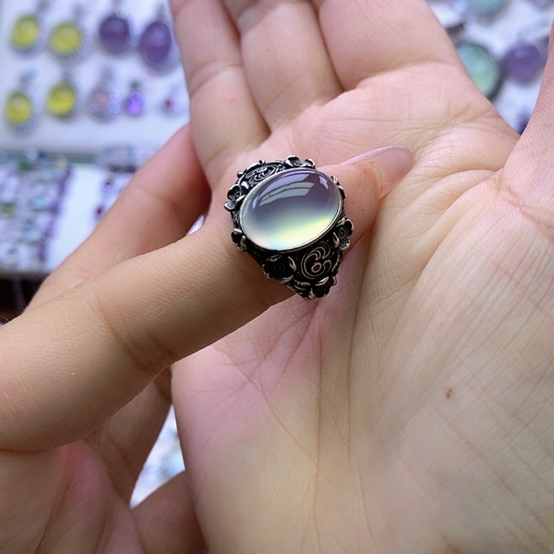 其***e岫玉银S925镶嵌戒指