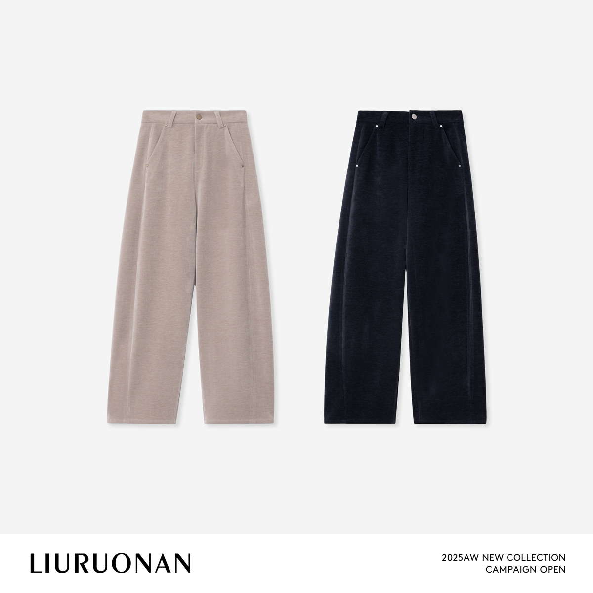 LIURUONAN 25WIN【木棉灯芯绒裤】极简风垂感捏褶修身高腰休闲裤女