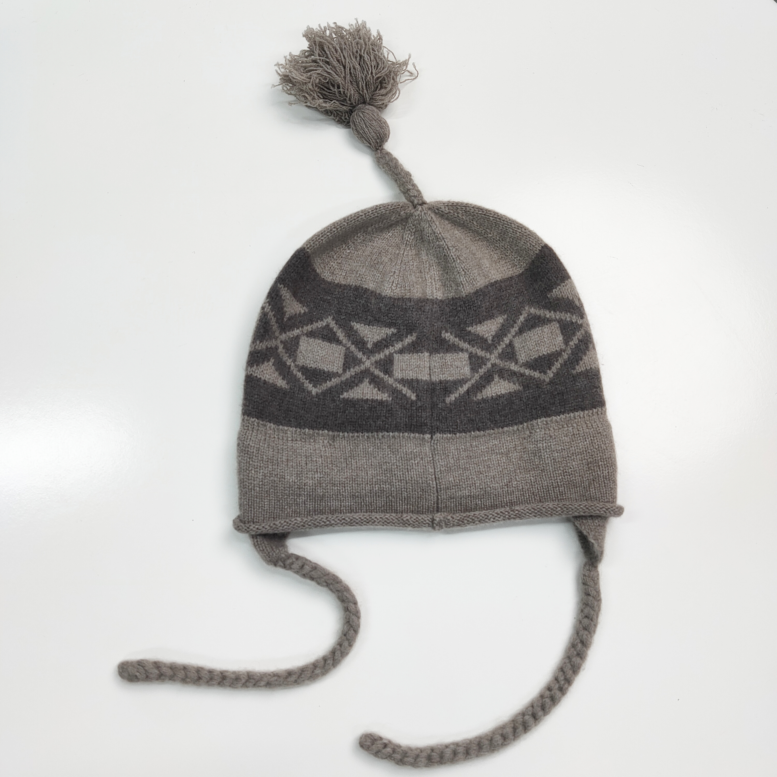 YZ~纯山羊绒电脑提花加厚护耳辫子帽 秋冬针织保暖休闲百搭时尚