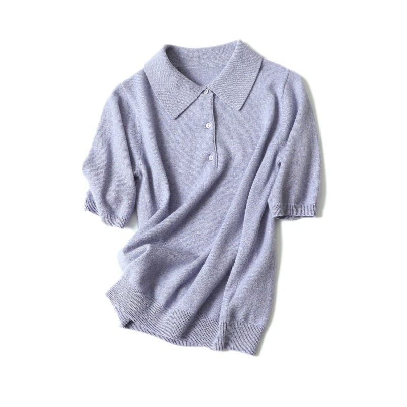 【丽公主专属】藏里羊翻领短袖羊绒衫 19131