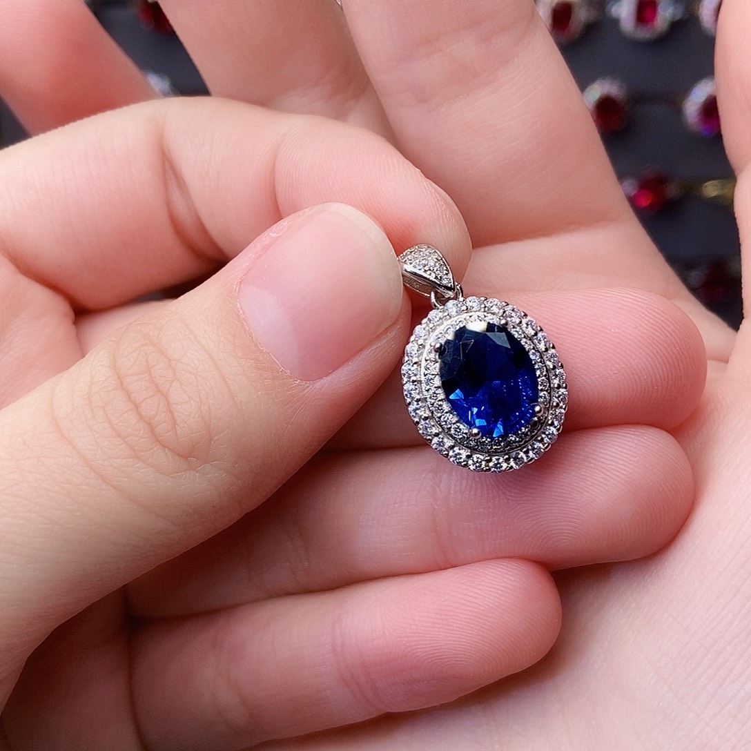 银S925镶嵌吊坠(赠链)蓝宝石
