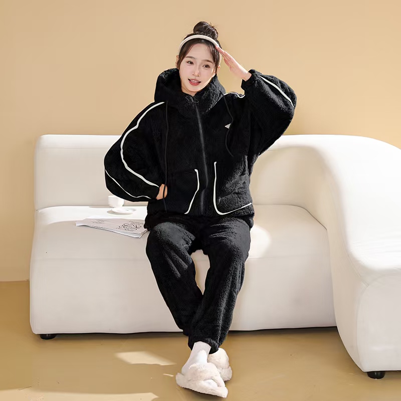 家居服套装保暖秋冬季青年加绒睡衣冬季休闲