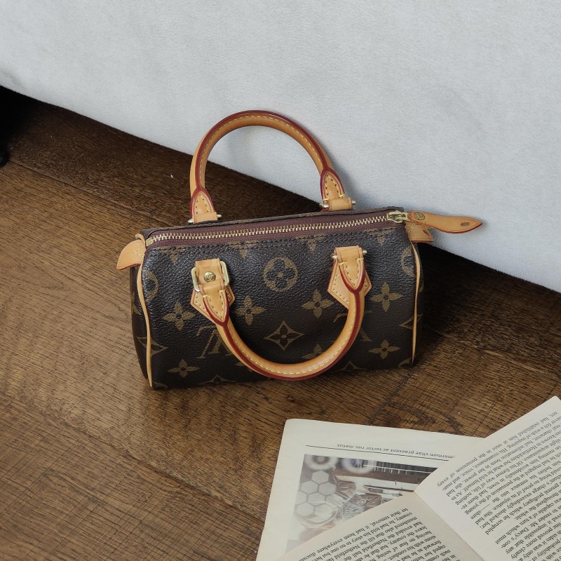 95新 LouisVuitton/路易威登 棕色老花speedy mini手提包 52708