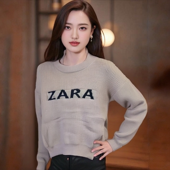 字母撞色刺绣常规圆领常规款毛衣冬季提花设计师秋冬