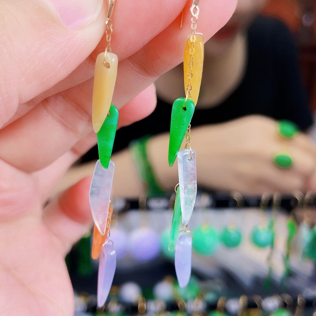 翡翠18K金镶嵌耳饰饰品