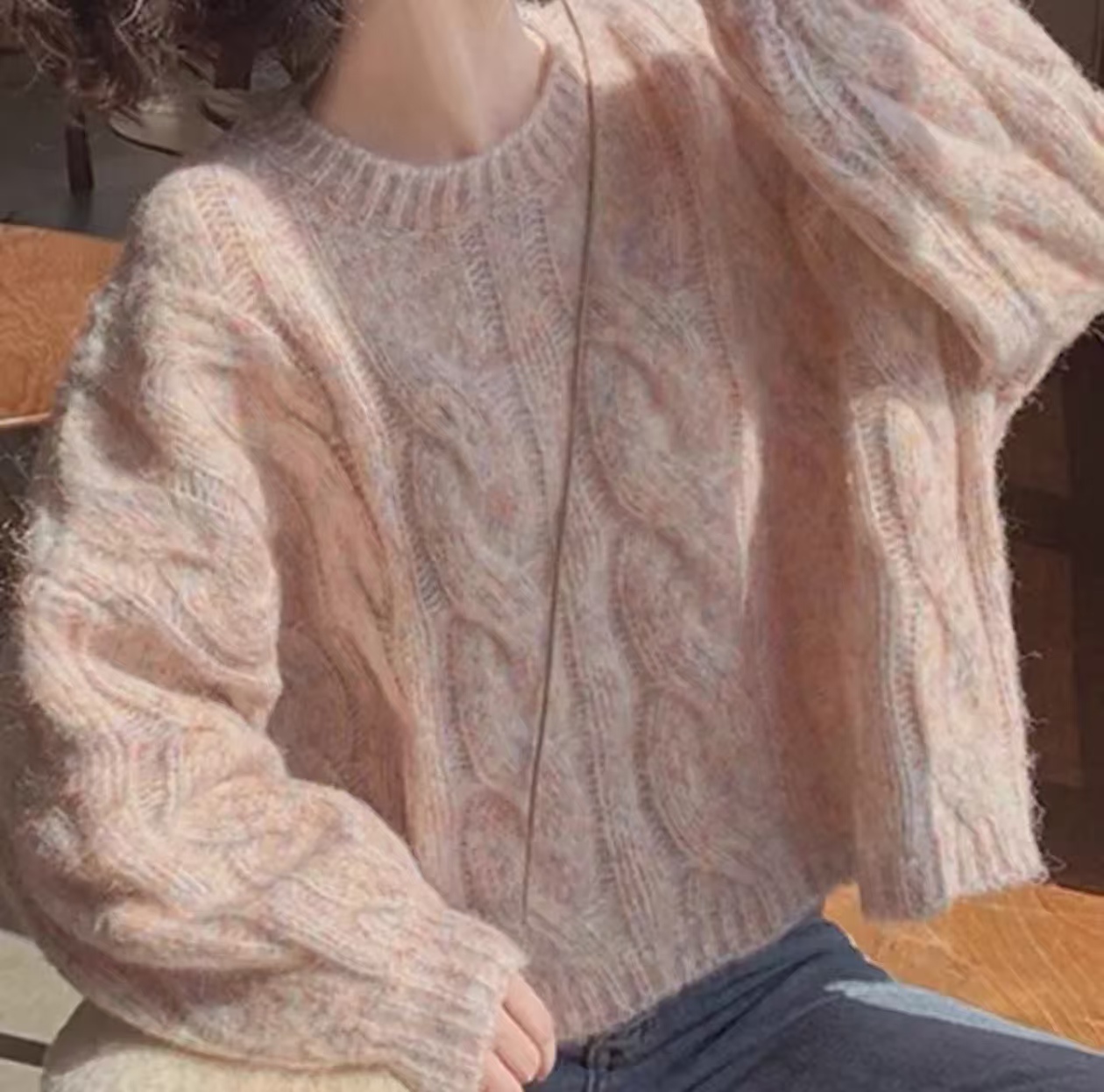 宽松拼接慵懒风厚款针织毛针织衫网红女装ins加厚毛衣韩版秋冬