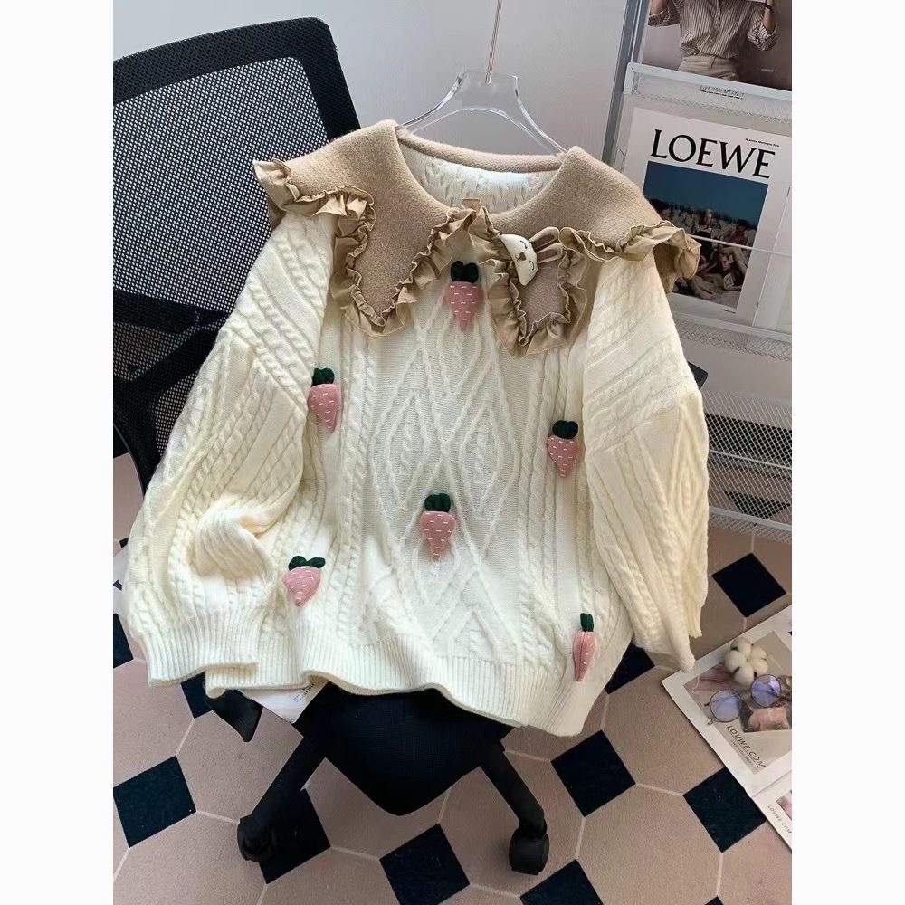 A151-A200阔版娃娃领宽松毛针织衫毛衣甜美打底百搭秋冬加厚开衫