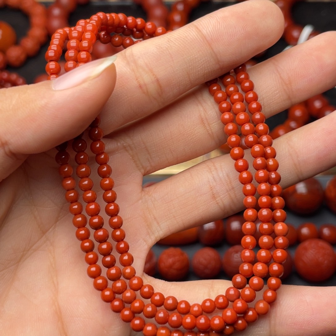南红玛瑙未镶嵌手串H3.8mm顶品满肉偏锦红长链