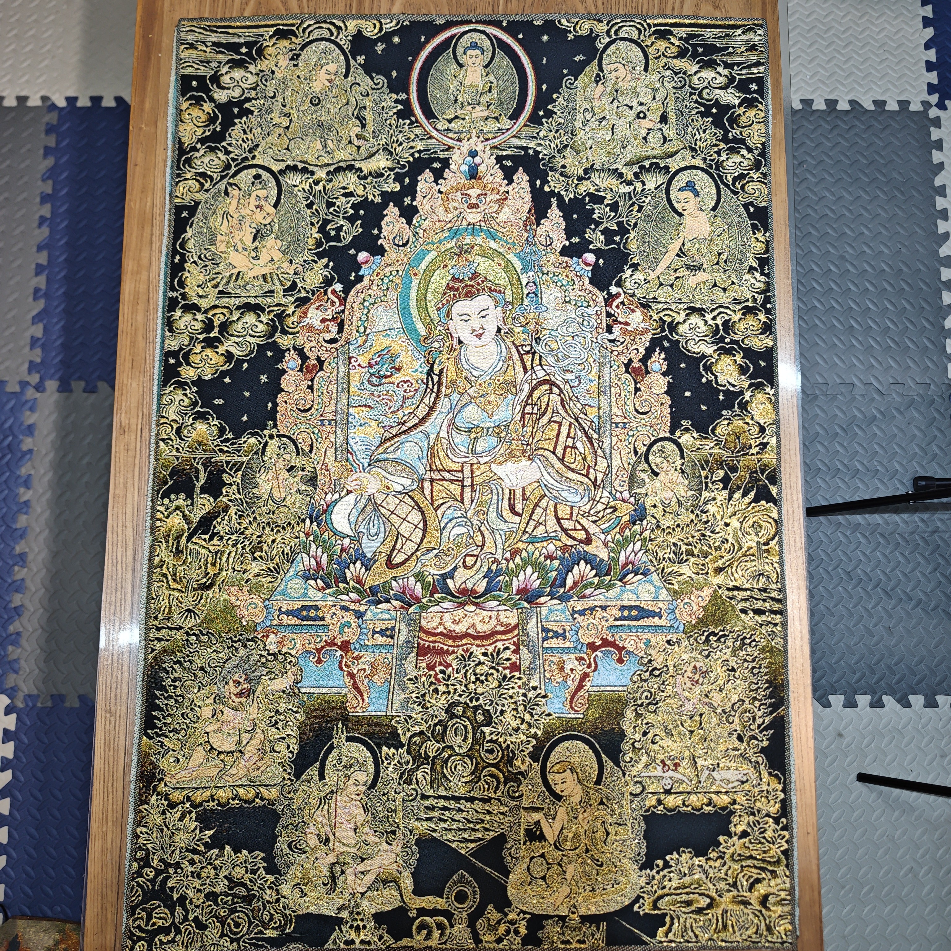 刺绣莲花生大师装饰画实木挂轴装裱办公室茶室玄关书房客厅背挂画