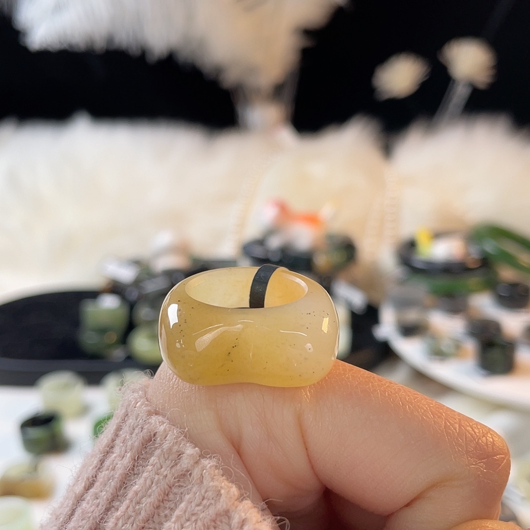 和田玉未镶嵌戒指k28百香果猫耳17.8mm