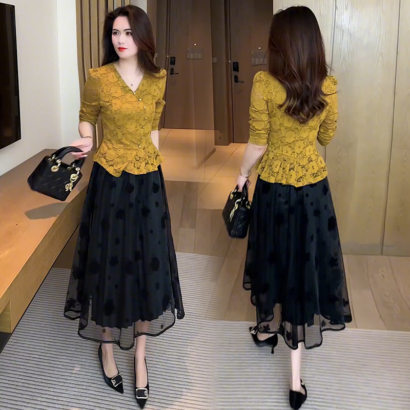 时尚套装裙2025春秋时尚洋气修身显瘦上衣轻熟仙女风时尚套装