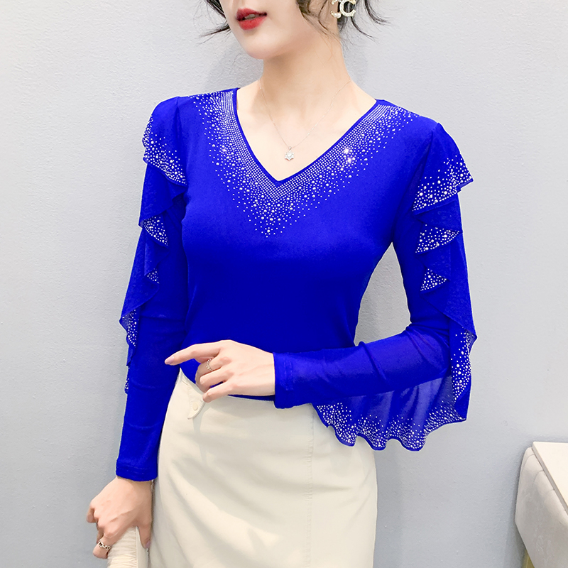 高端镶钻荷叶边跳舞服装新款网红摩登吉特巴广场拉丁舞演出上衣女