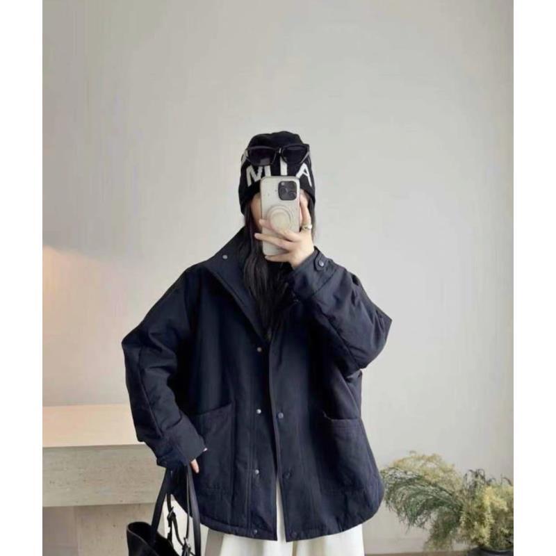棉服女2025秋冬新款韩版设计感单排扣宽松百搭立领茧型棉衣外套