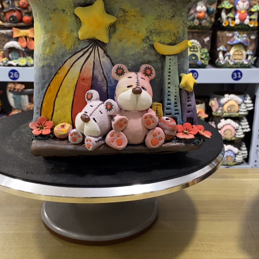 白狐粗陶手捏花盆