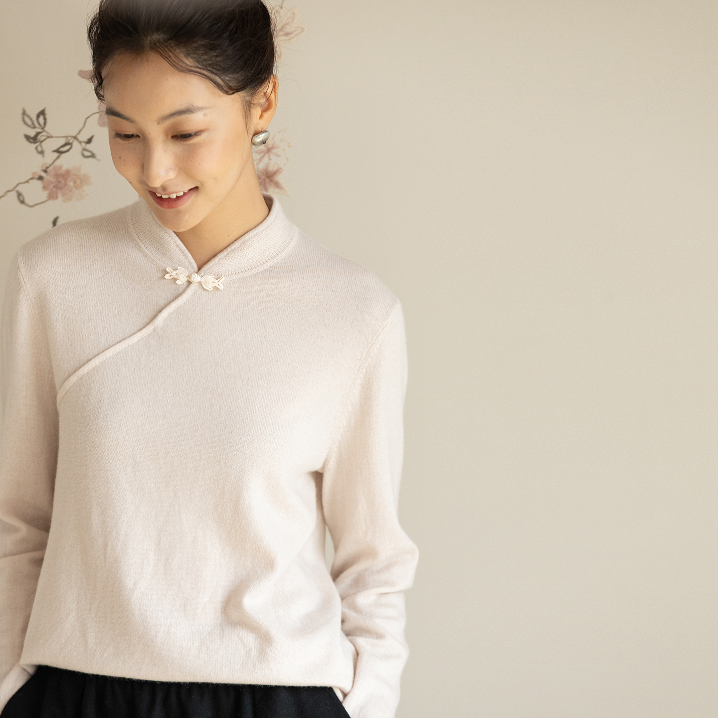 牧衣游原创 羊绒混织毛织套头衫软糯百搭打底立领百搭打底 听云