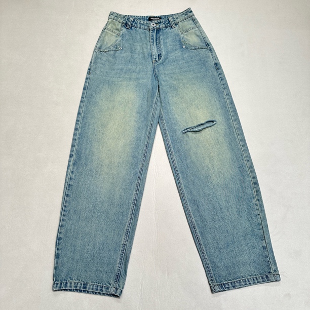 （南油娜姐）2025夏季新款：小众设计拽姐风垮裤洗水做旧牛仔裤25279