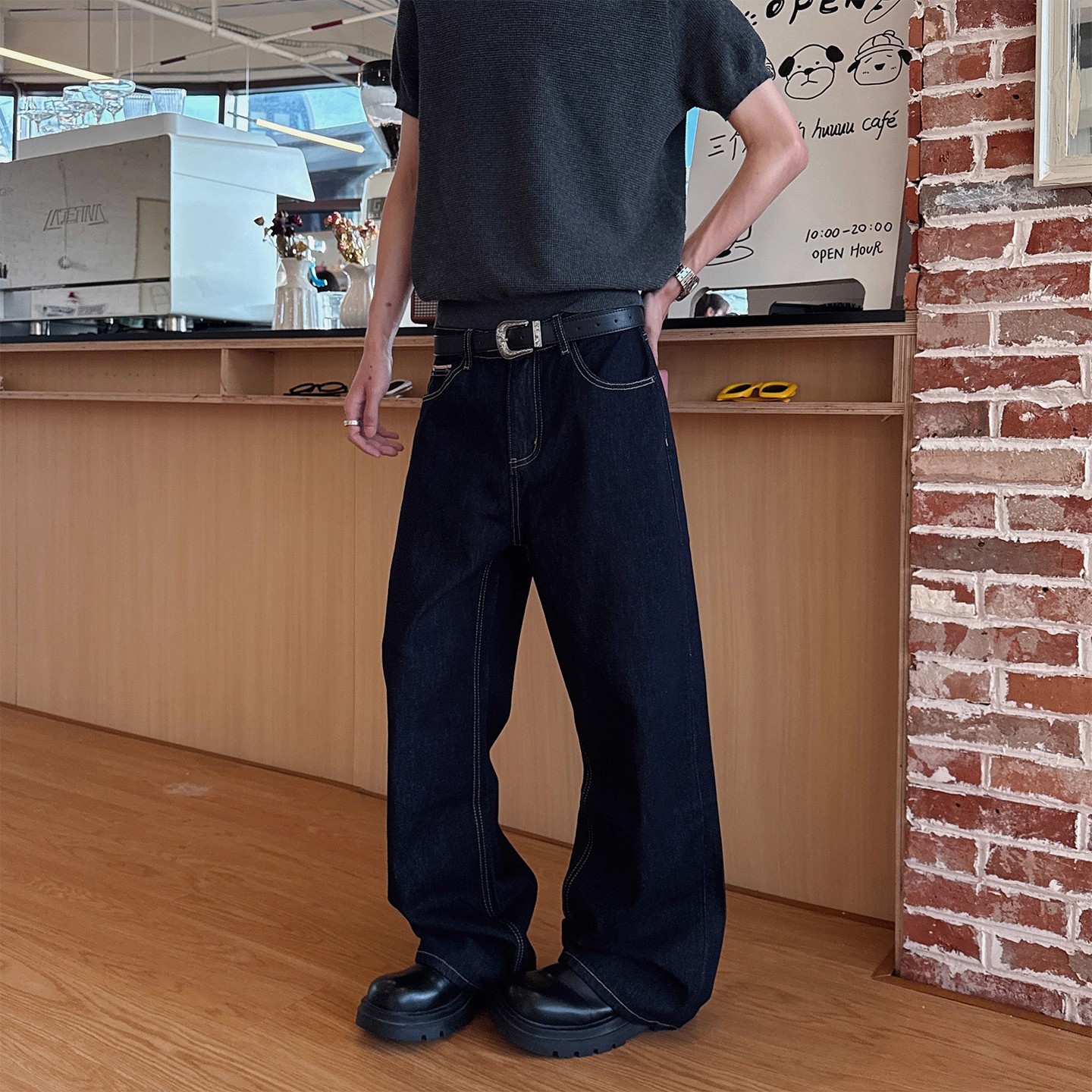 新版绿松石赤耳丹宁老钱新贵脱浆原牛直筒A字重磅水洗加绒原色YKK