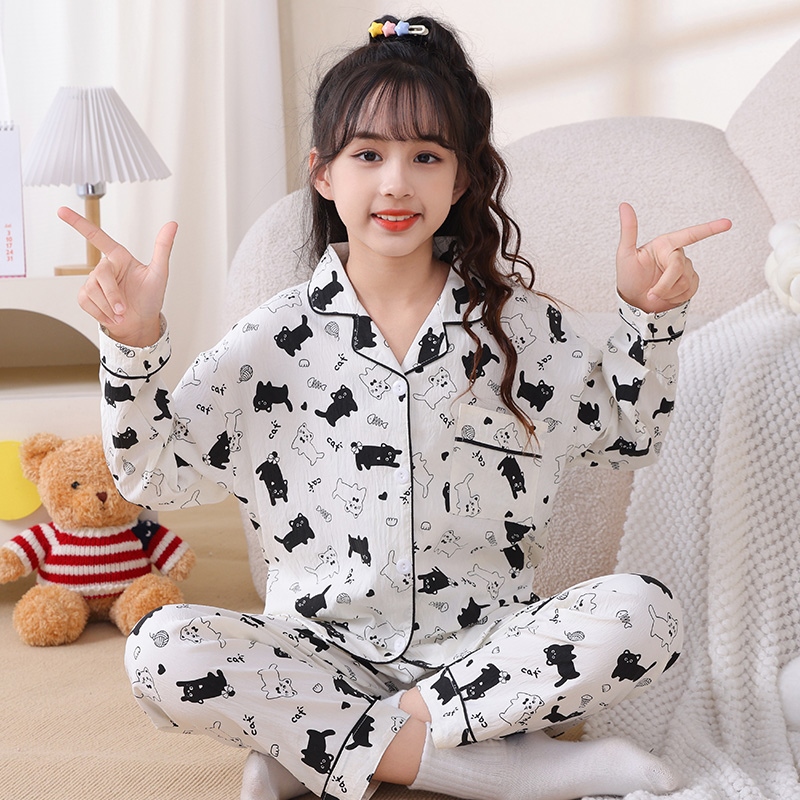 2025新款亲子装春秋季儿童长袖女孩翻领云朵棉睡衣套装家居服