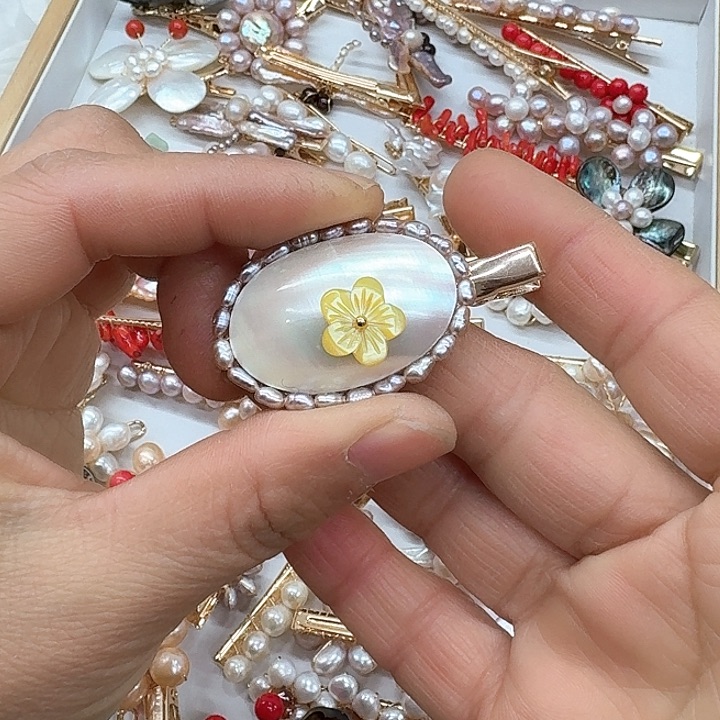 淡水珍珠发饰银S925镶嵌