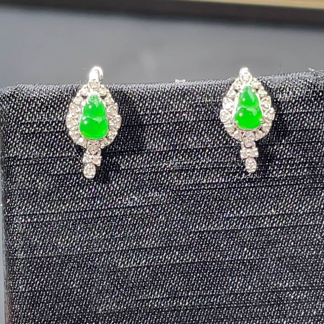 翡翠未镶嵌耳饰【万内福利】冰绿葫芦耳钉