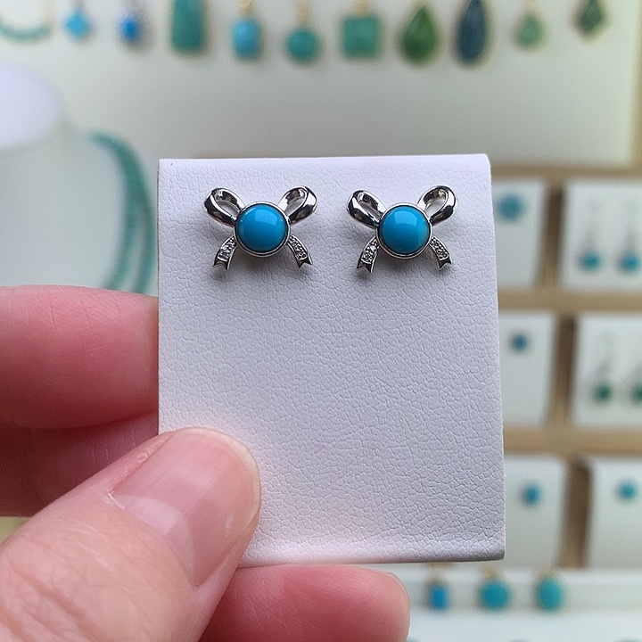 绿松石银S925镶嵌耳饰