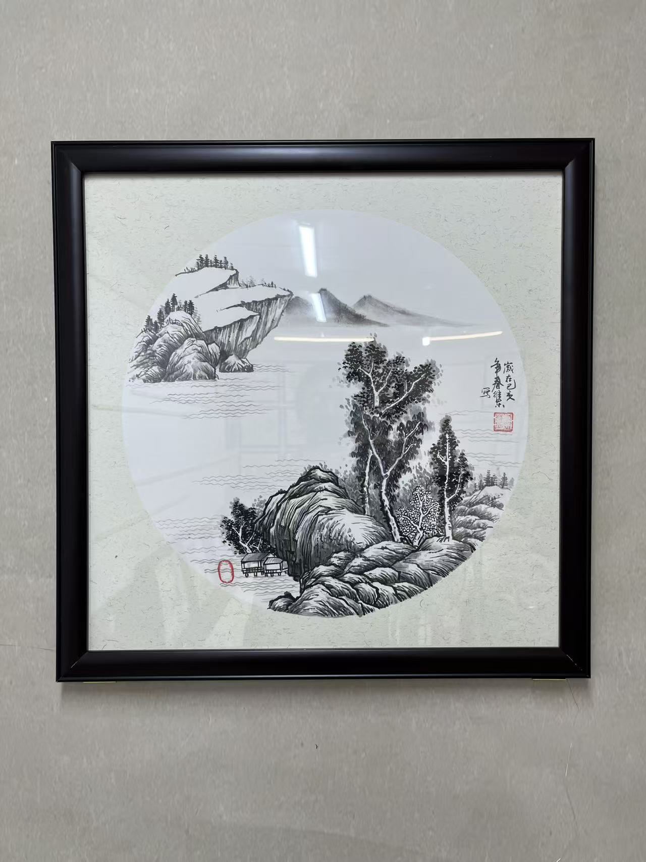 带框山水国画作品已托底适合餐厅玄关挂画