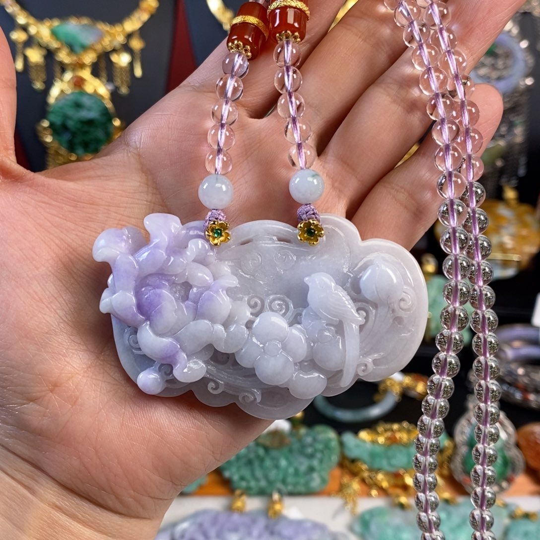 翡翠颈饰未镶嵌喜上眉梢吊坠 亏清