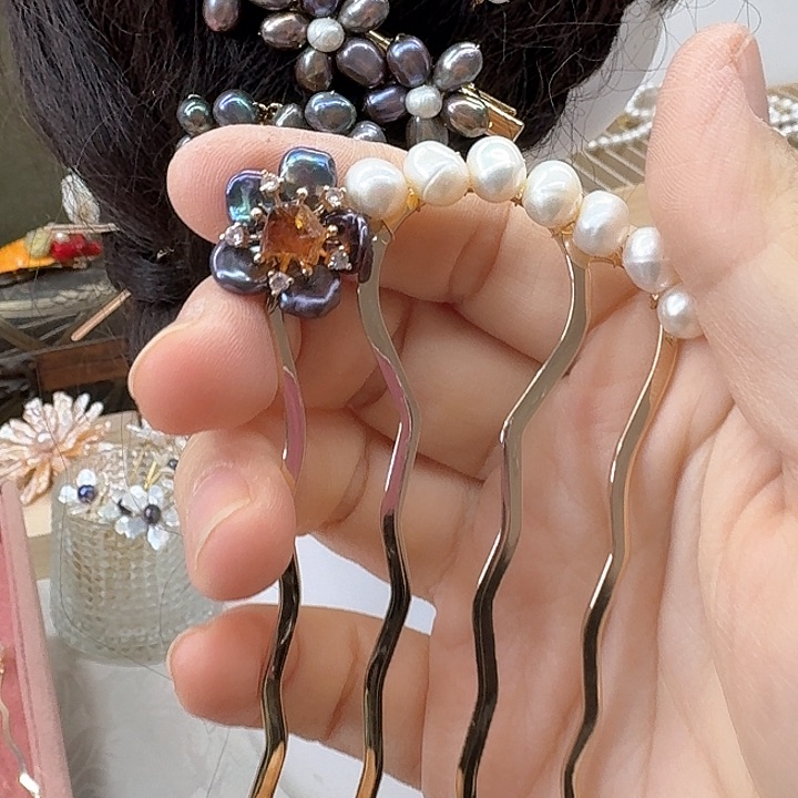 淡水珍珠发饰银S925镶嵌星****?