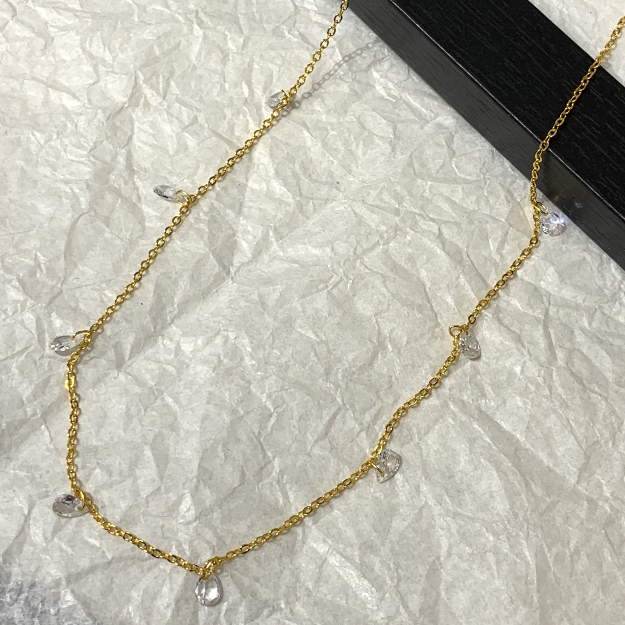 钛钢项链 LARVINA法式水滴金色项链