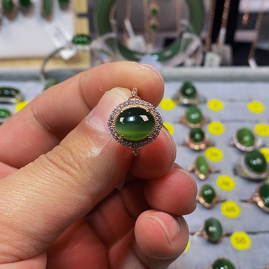 和田玉（碧玉）戒指银S925镶嵌
