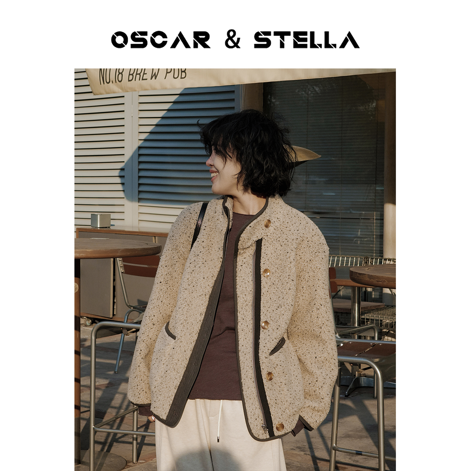O&S【芝麻街】时尚宽松满天星颗粒加厚休闲保暖立领外套女41-2599