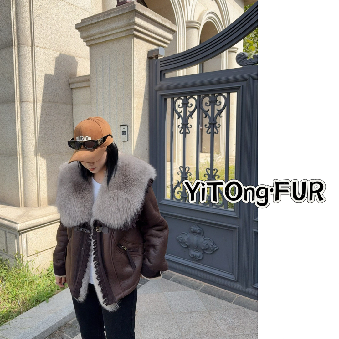 【亿彤推荐】 YiTOng 2025/新款麦昆油蜡狐狸毛流苏皮毛一体外套女