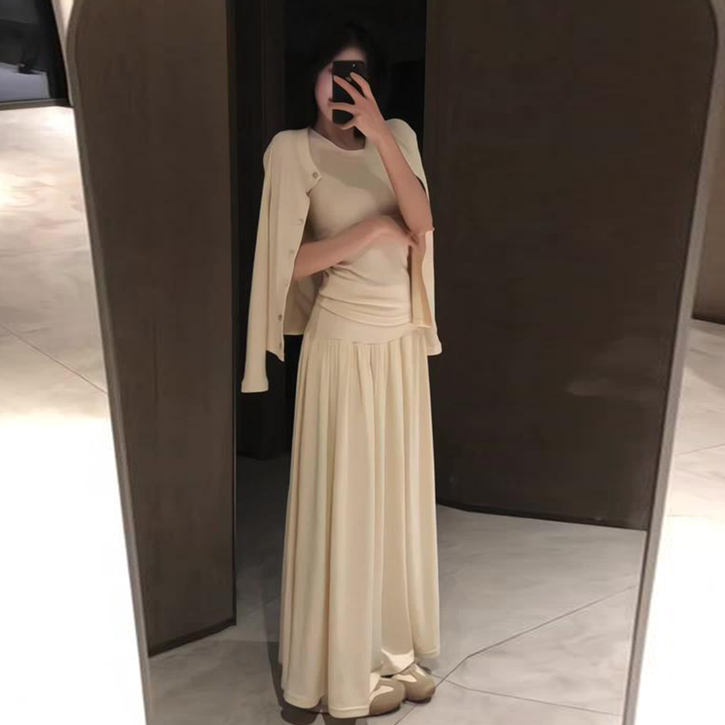 白色针织毛衣套装连衣裙子女2025新款秋冬韩系穿搭一整套长裙8042