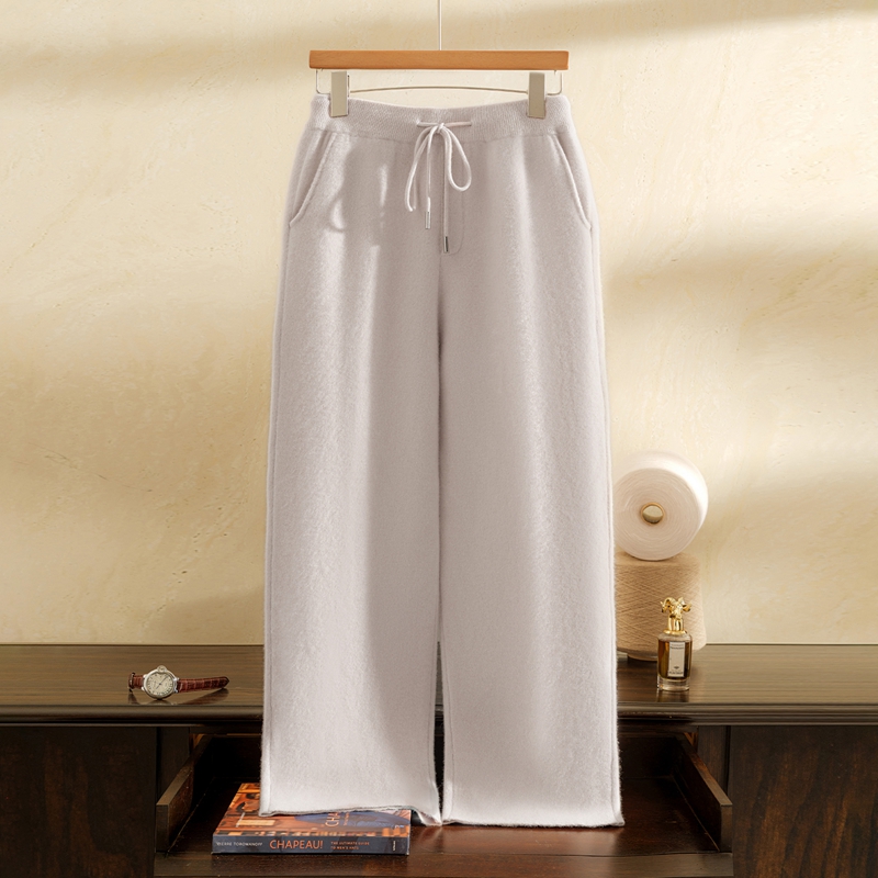 男士100%纯山羊绒裤秋冬时尚空气层加厚保暖宽松休闲直筒裤阔腿裤