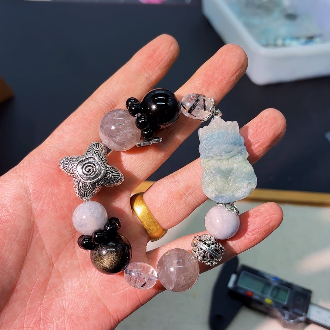 水晶手链未镶嵌海蓝宝狐牌