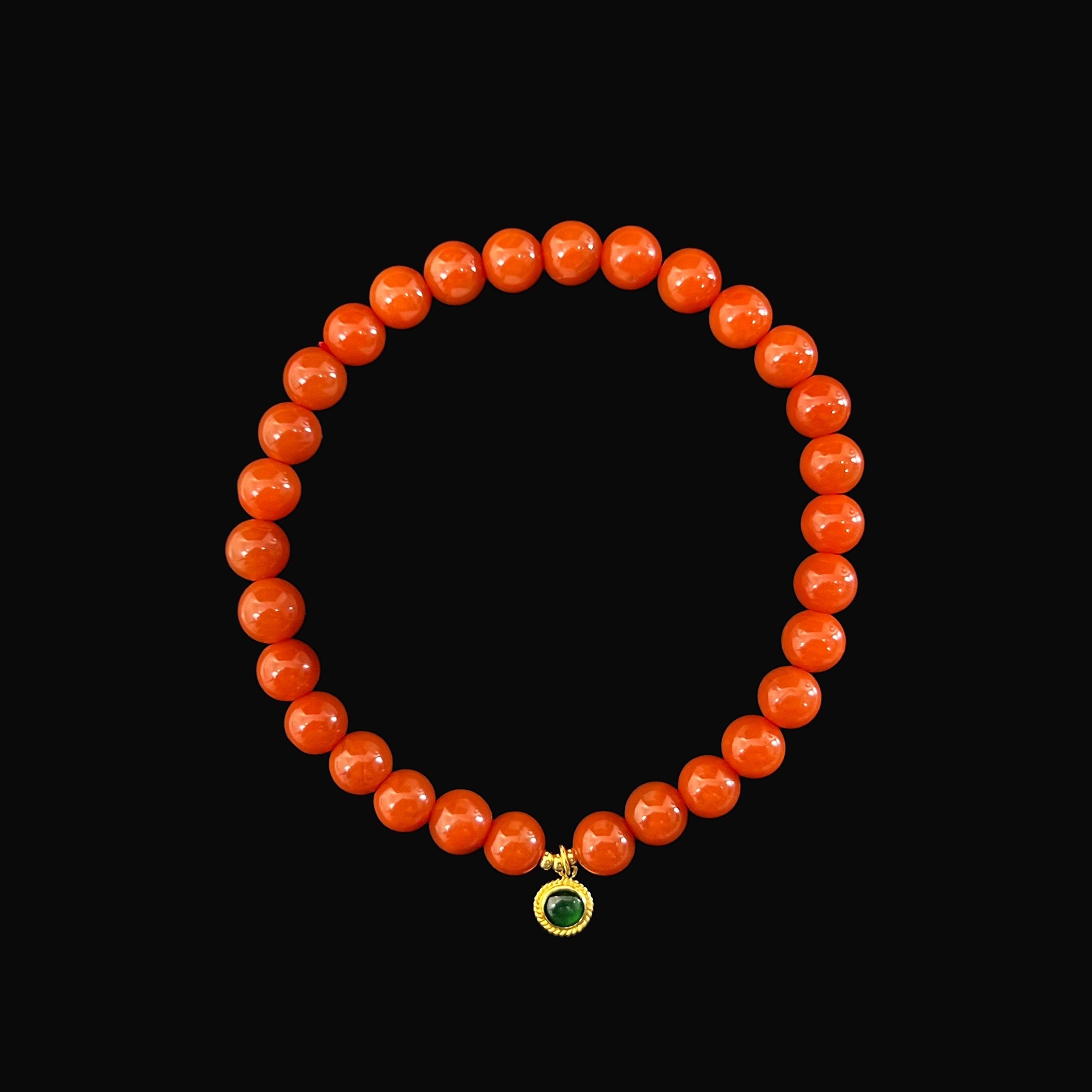 足金翡翠南红圆珠手串 珠径约6-7mm 手围15cm 金约0.3g L