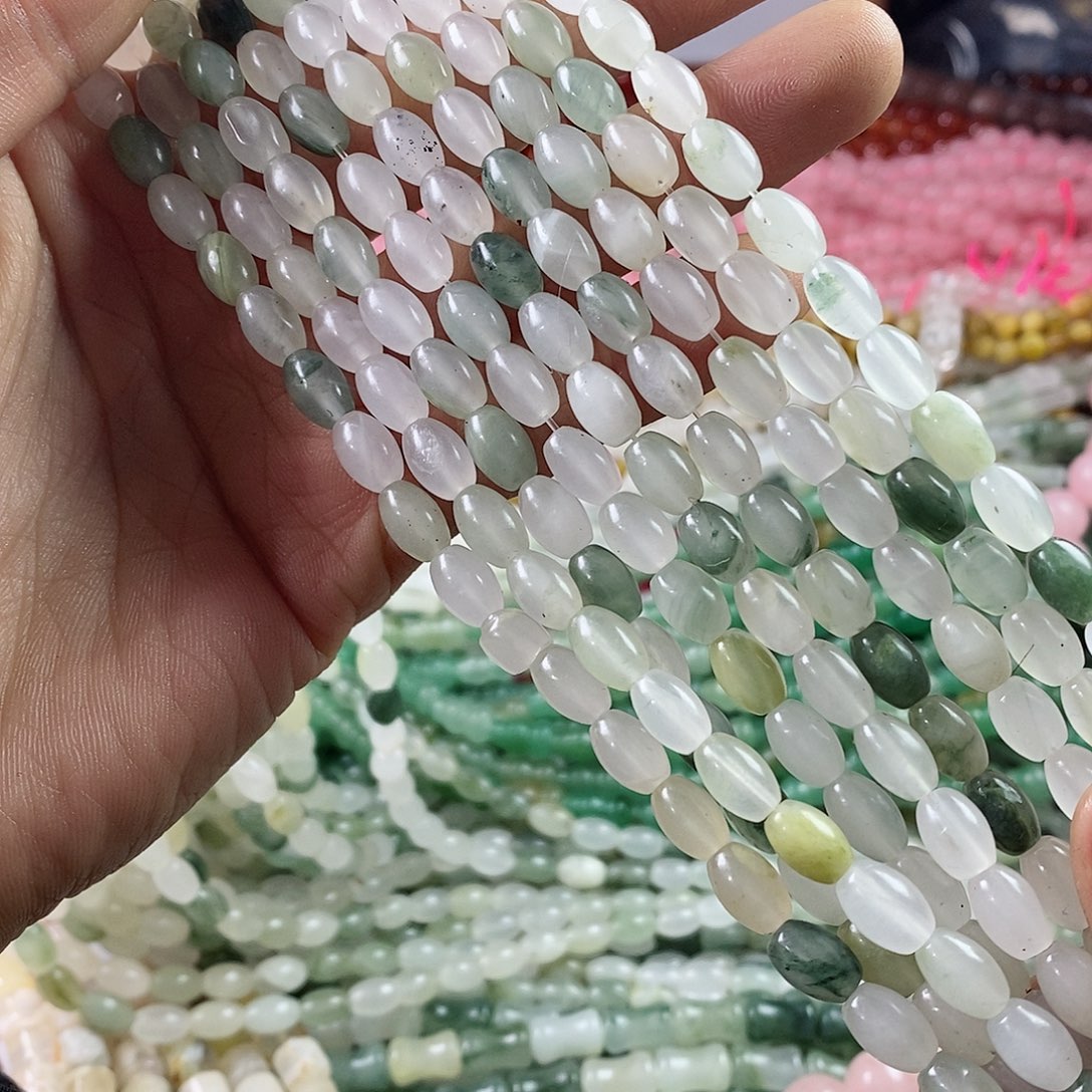 玛瑙/玉髓珠宝半成品合金一条天然6×9天山翠米珠