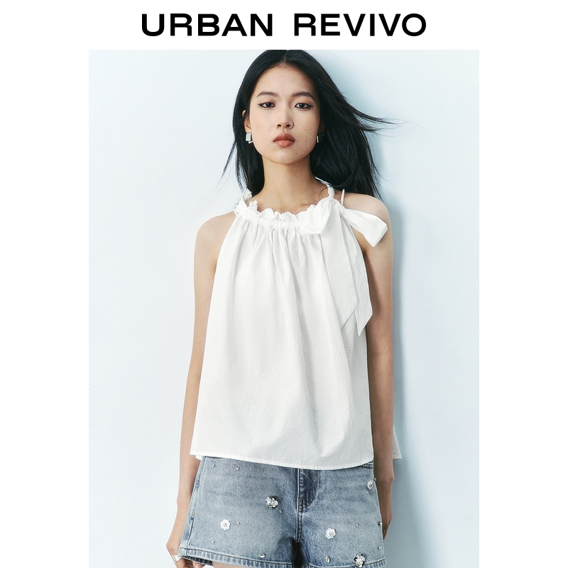 UR2025秋季新款女装气质超宽松蝴蝶结系带罩衫衬衫UYY250059