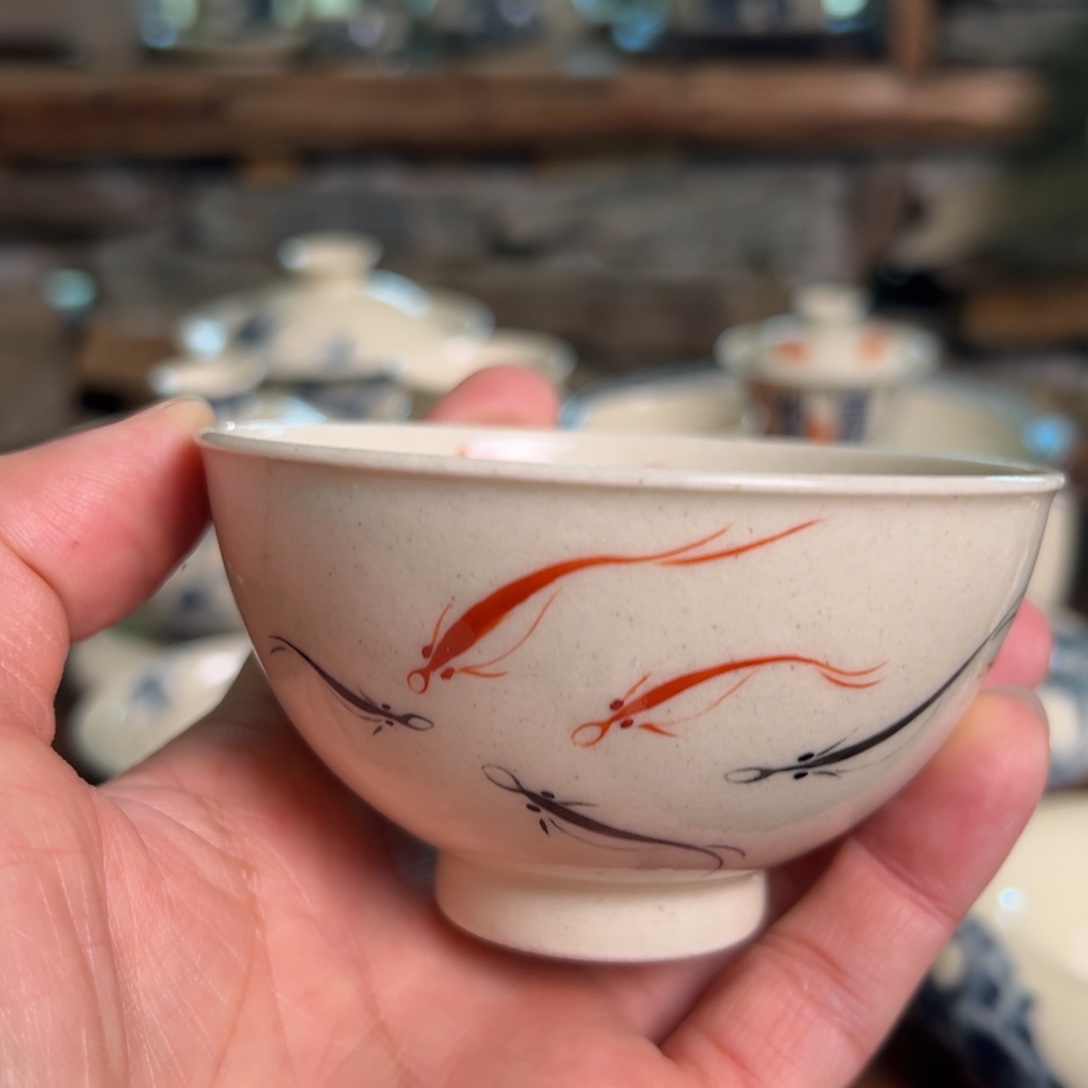 宣纸釉小鱼大茶碗3333