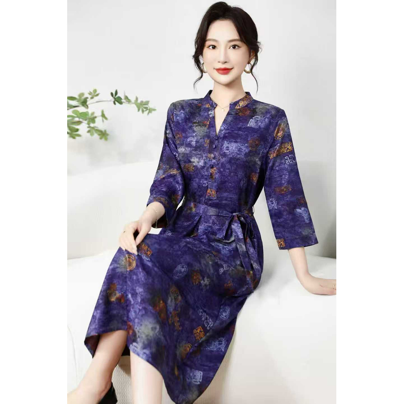 708【宝丽金】时尚百搭气质洋气夏季连衣裙复古 宽松收腰遮