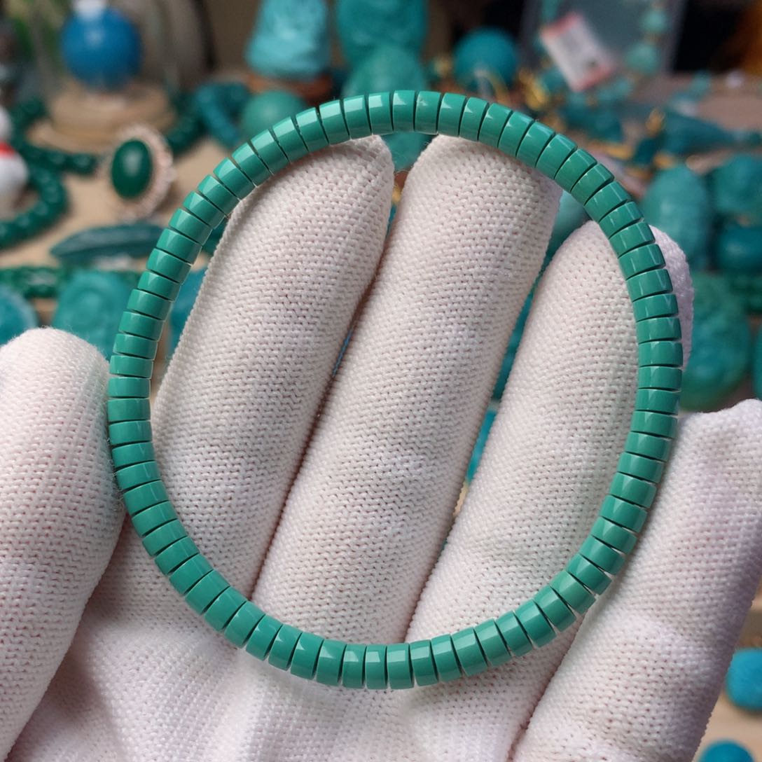 未镶嵌绿松石珠宝奇石精品药片直切单圈