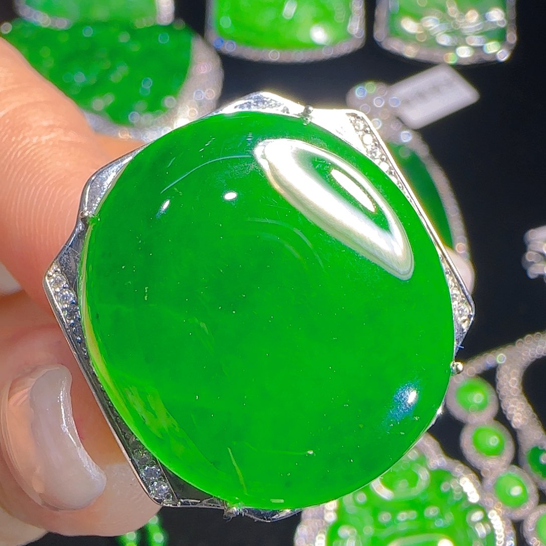 翡翠戒指银S925镶嵌天然