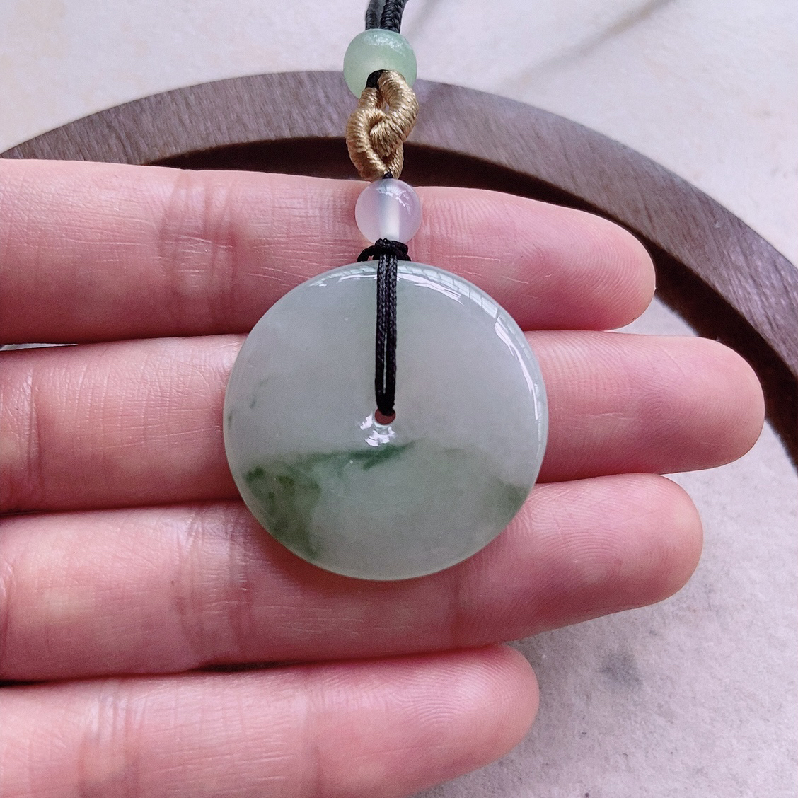 冰晴飘花平安扣吊坠天然翡翠A货 尺寸29×4.5mm