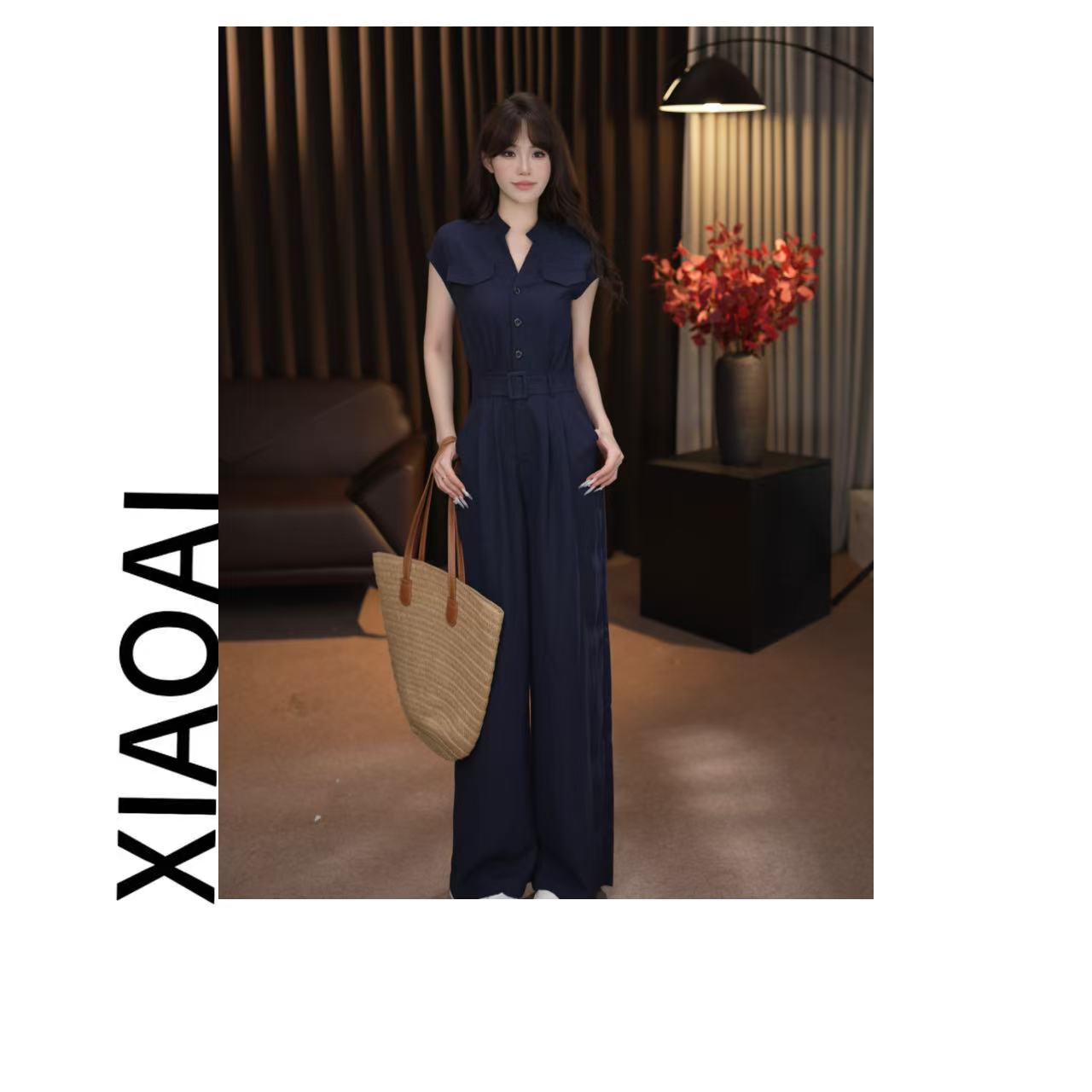 小艾F098初夏新款2025高级气质显瘦连体裤套装女