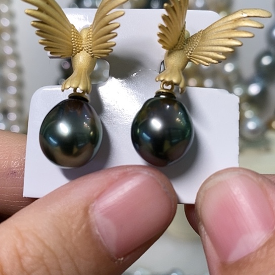 海水珍珠耳饰银S925镶嵌10-11