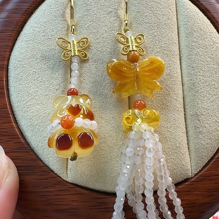 琥珀未镶嵌耳饰琥珀耳饰