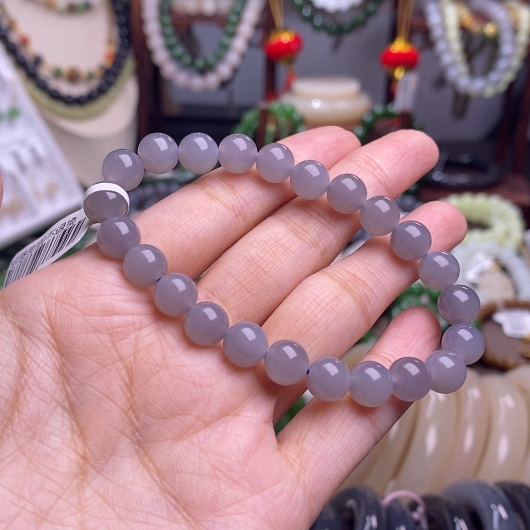 和田玉收藏级别浓烟紫冰底圆珠手串8未镶嵌